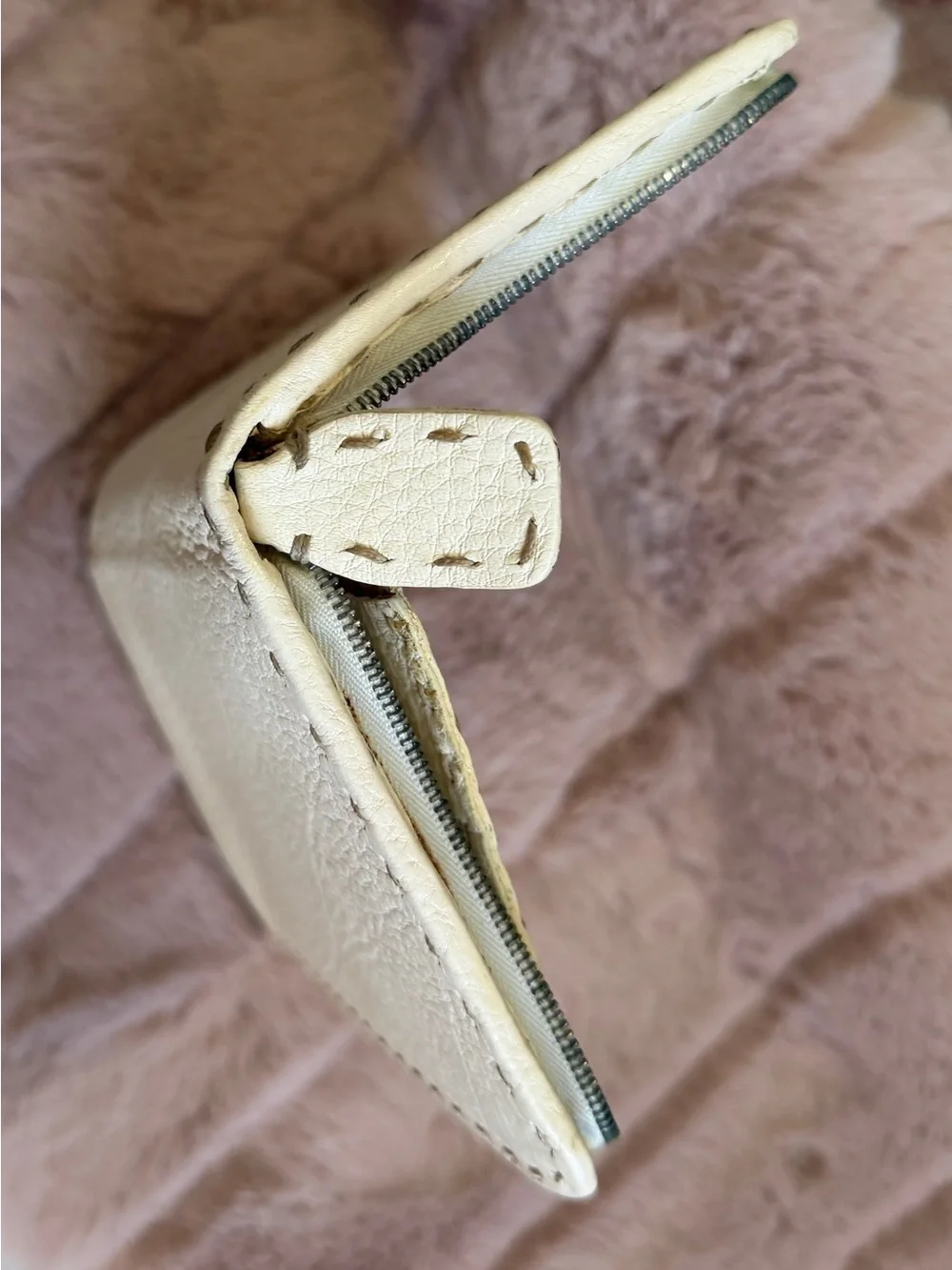 Fendi Silver Logo Plaque on Cream Leather